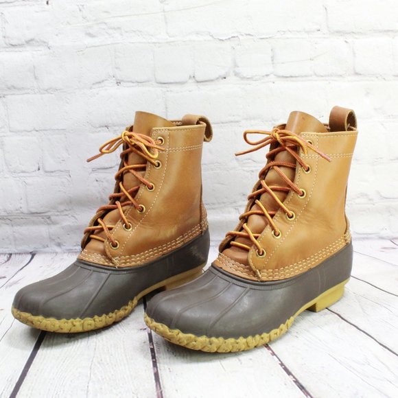 LL Bean Thinsulate Lined 8" Brown Leather Waterproof Duck Boots Size 6 M - Picture 2 of 9